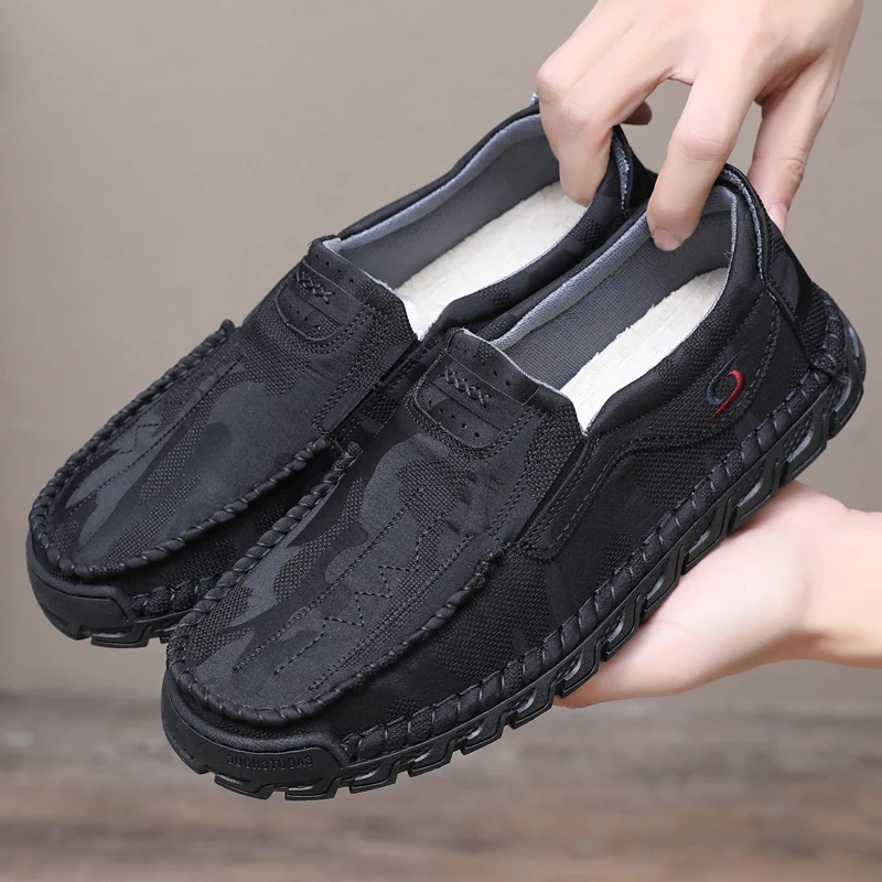 老北京布鞋男春秋牛筋底软底防滑闰月鞋爸爸一脚蹬懒人开车休闲鞋