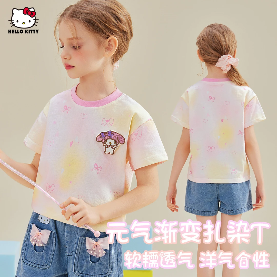 女童夏季T恤2025新款元气扎染T恤美乐蒂ip款中大童装
