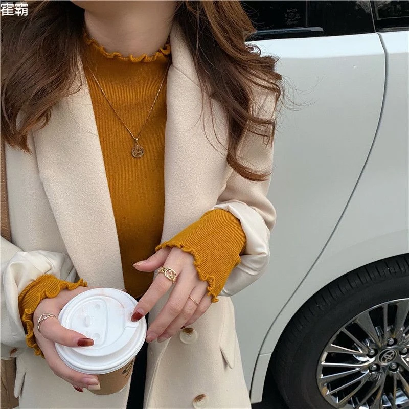 高端轻奢木耳年秋冬针织衫洋气上衣新款早秋边内搭打底衫女半高女