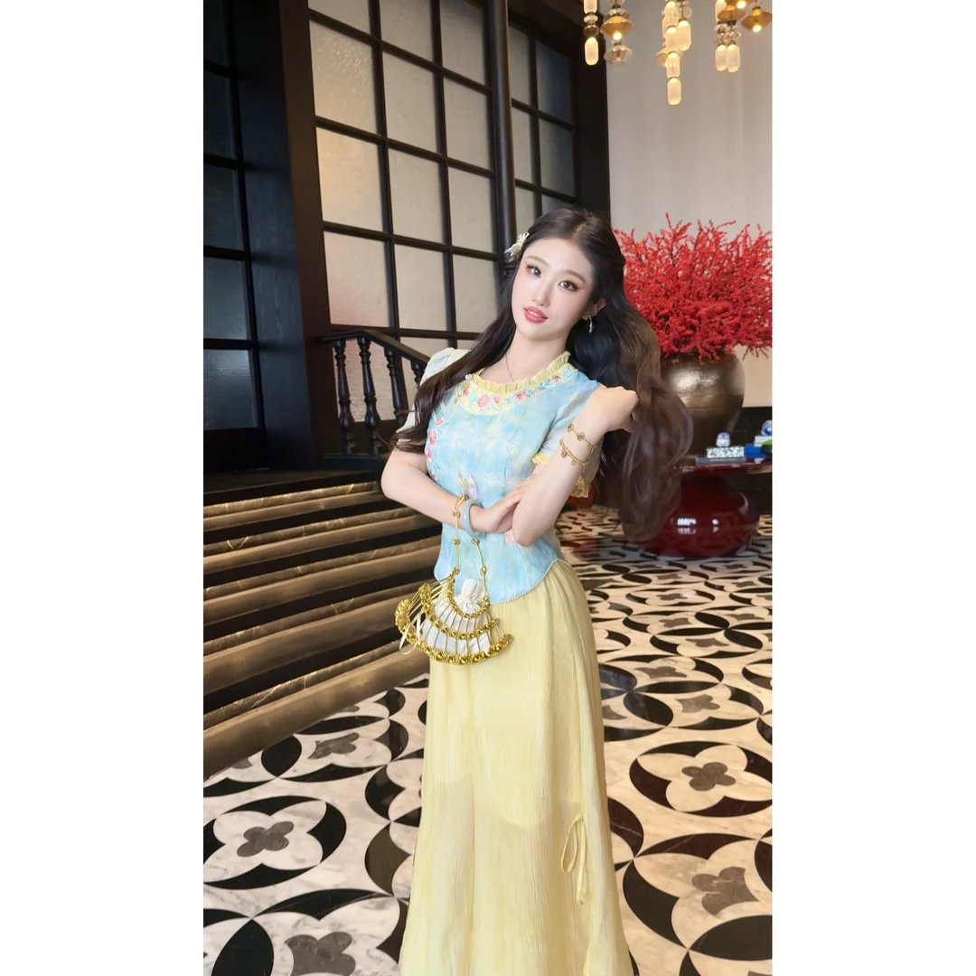 【媛珠 黄兰景明】重工刺绣新中式国风上衣褂子+开衩阔腿裤显瘦长款