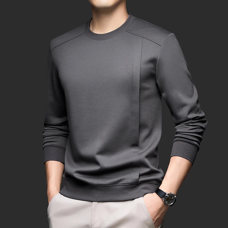 圆领卫衣男士春秋季纯色百搭长袖T恤打底衫休闲宽松上衣2025新款