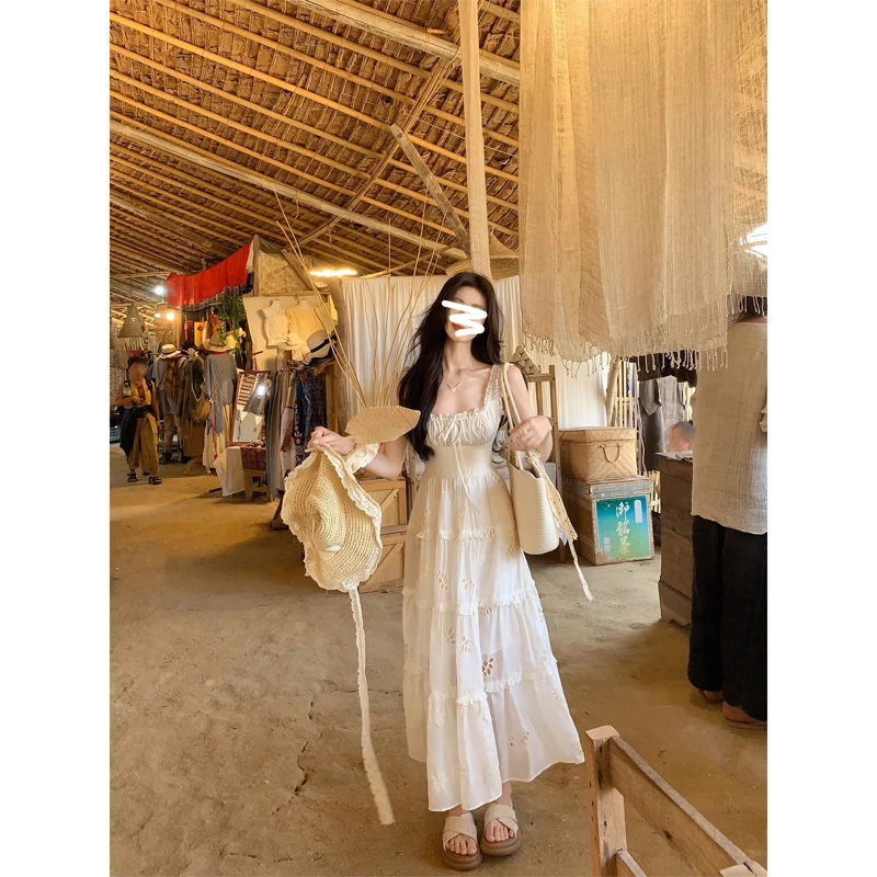 法式吊带连衣裙女夏季2025新款海边度假仙女长裙收腰显瘦蛋糕裙子