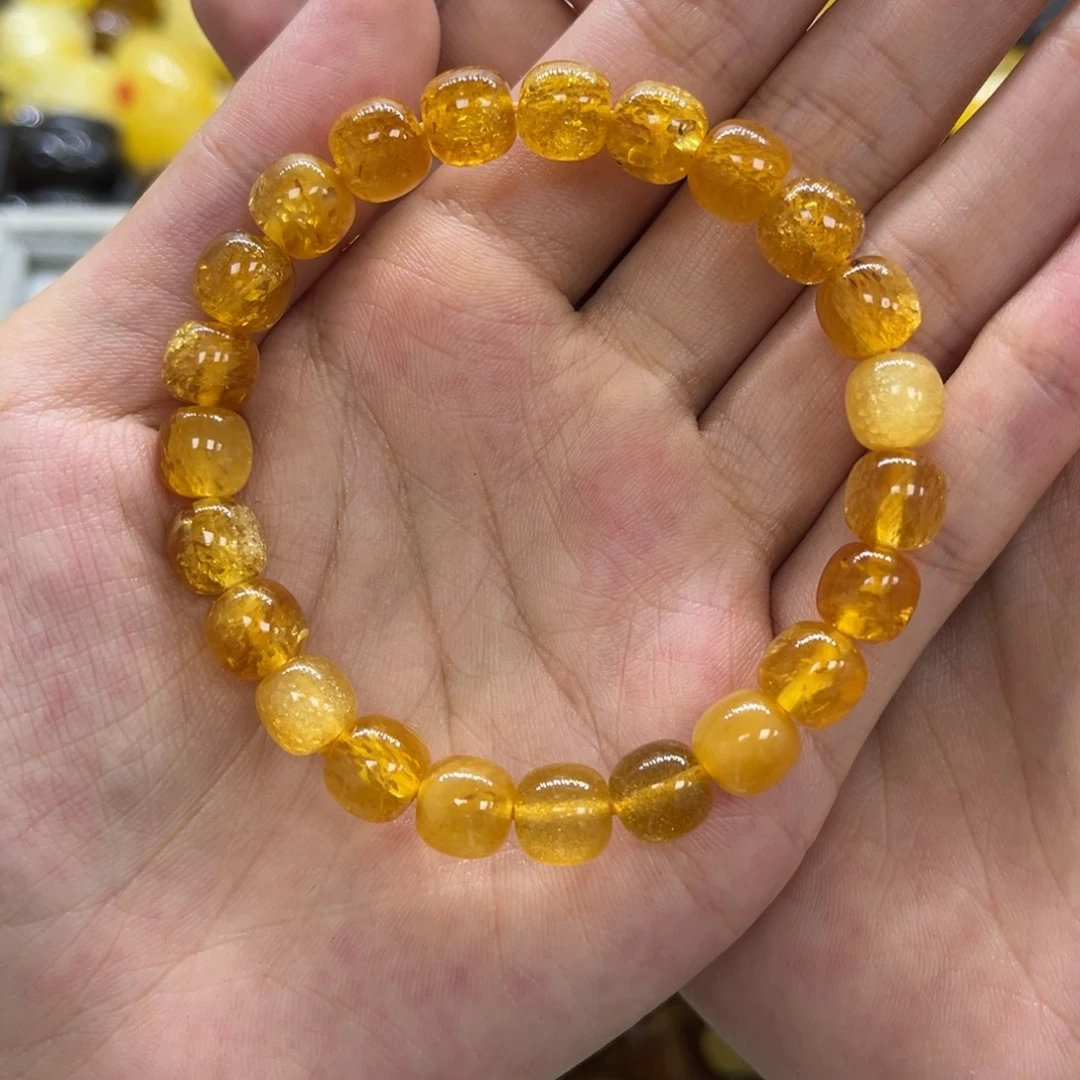 琥珀未镶嵌裸石天然琥珀蜜爆闪老型手串