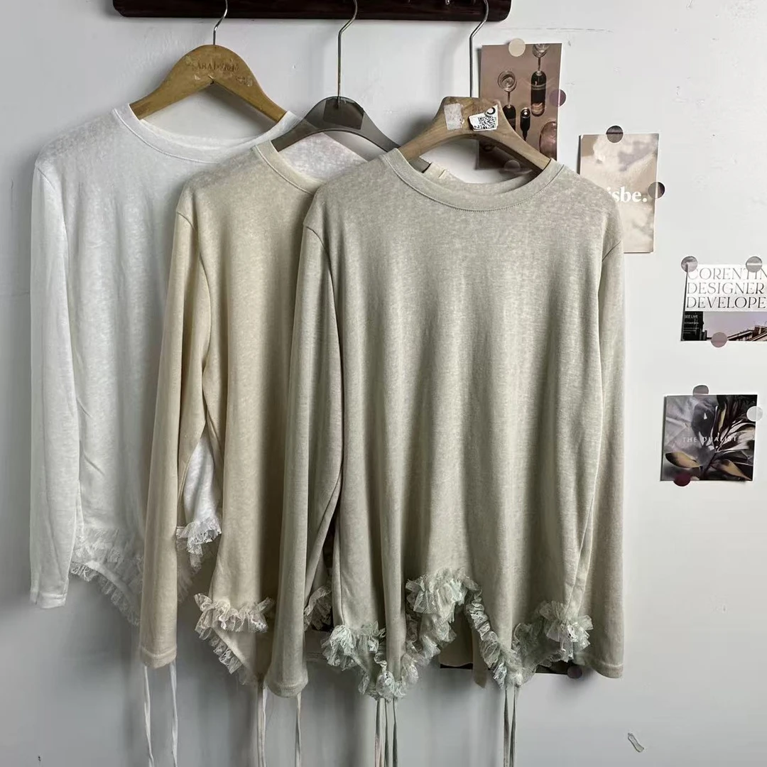 S2189 简约修身型圆领长袖拼接T恤宽松型提花