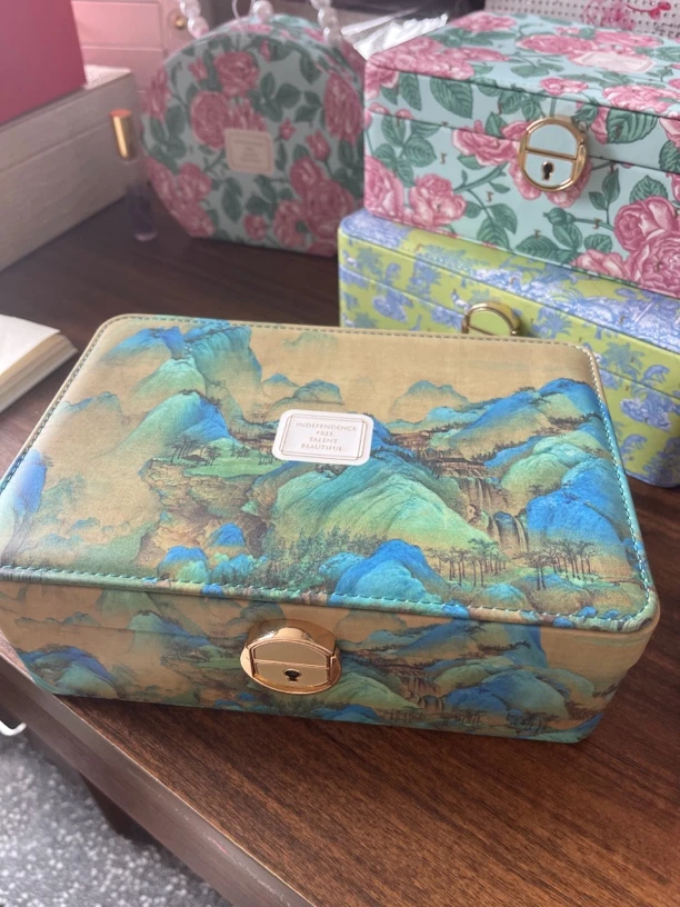 首饰盒/箱 【加厚皮质】中式撞色皮质首饰盒双层大容量带锁