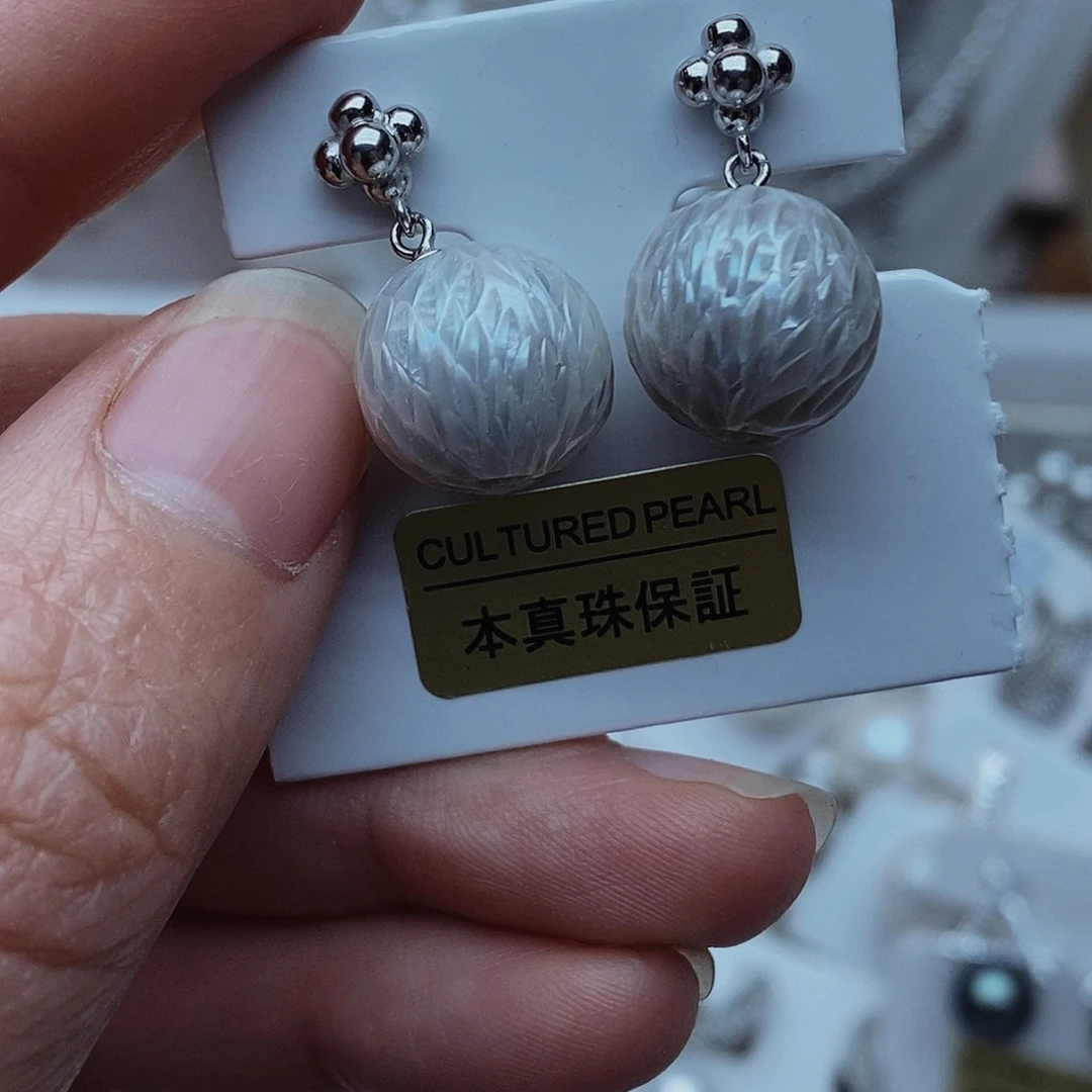 耳钉淡水珍珠银S925镶嵌