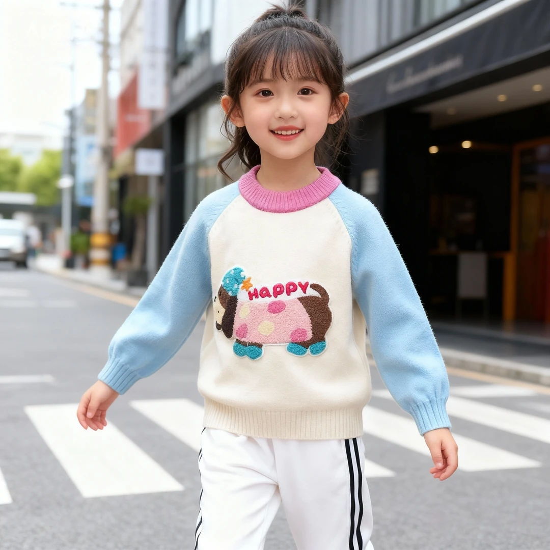卡通风圆领休闲风长袖毛衣针织衫韩版洋气套头秋冬女童秋冬2025新