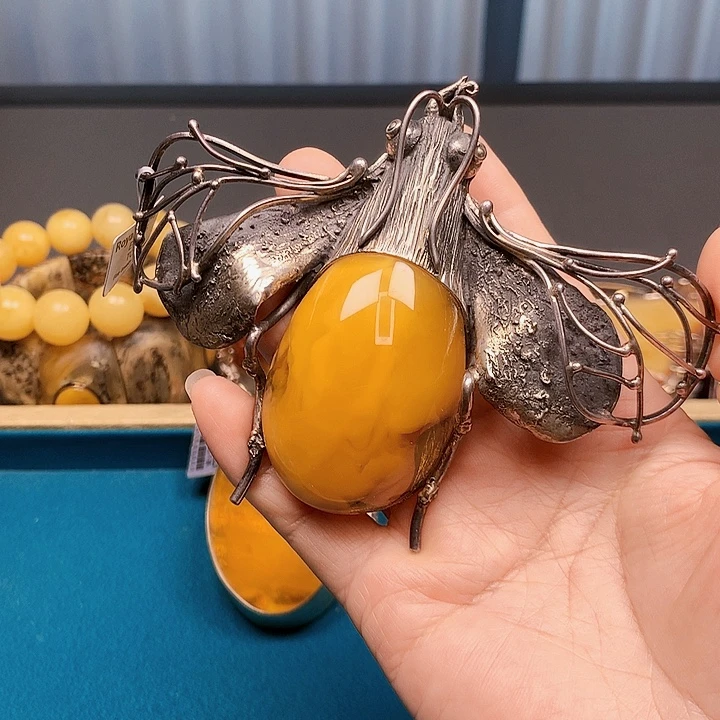 琥珀颈饰银S925镶嵌波兰设计款琥珀蜜蜡