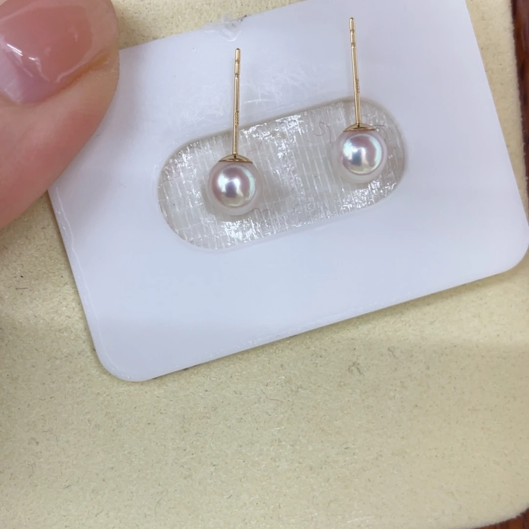 海水珍珠耳饰18K金镶嵌6/7毫米