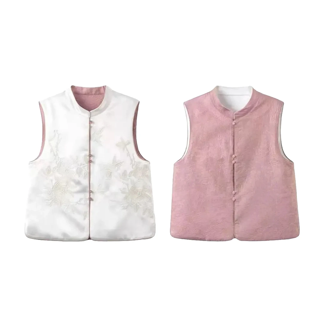 植物花卉宽松型女重工提花秋季双面双穿立领马甲国风马夹休闲时尚