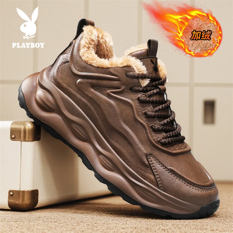 PLAYBOY/花花公子男鞋冬季加绒加厚保暖棉鞋男厚底增高运动老爹鞋