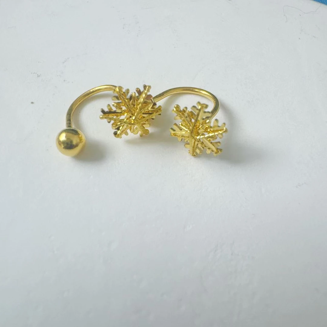 足金999 U形雪花耳钉 弯