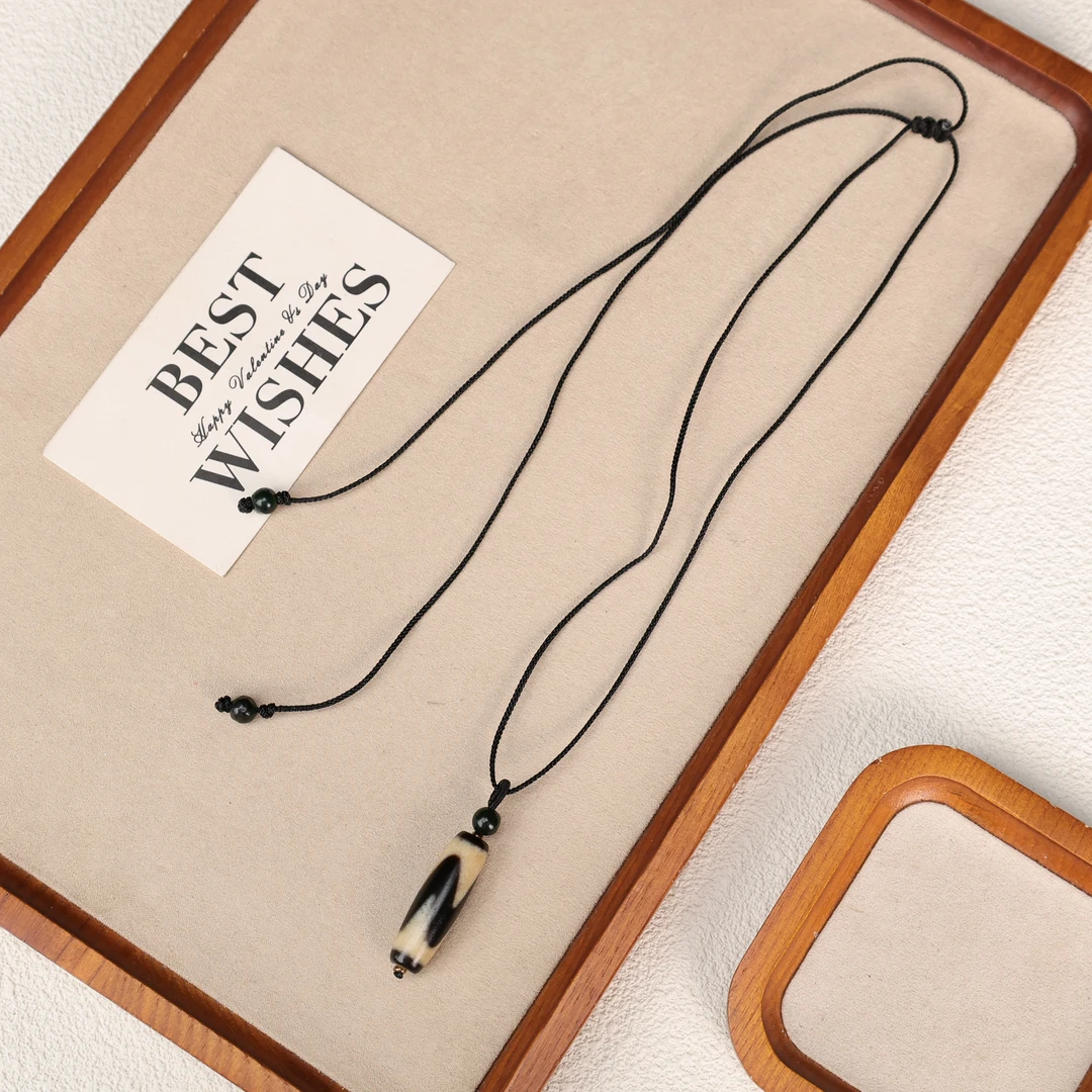 合金吊坠 LZ4897  黑白大虎牙单颗吊坠项链绳编