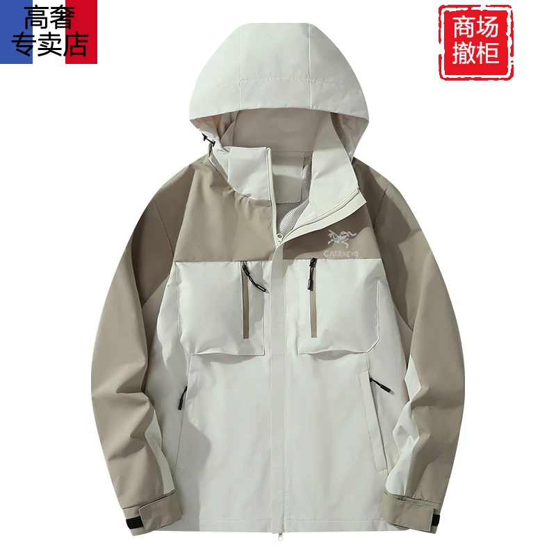 奥莱撤柜经典男款弹力户外运动防风外套软壳冲锋衣时尚连帽夹克