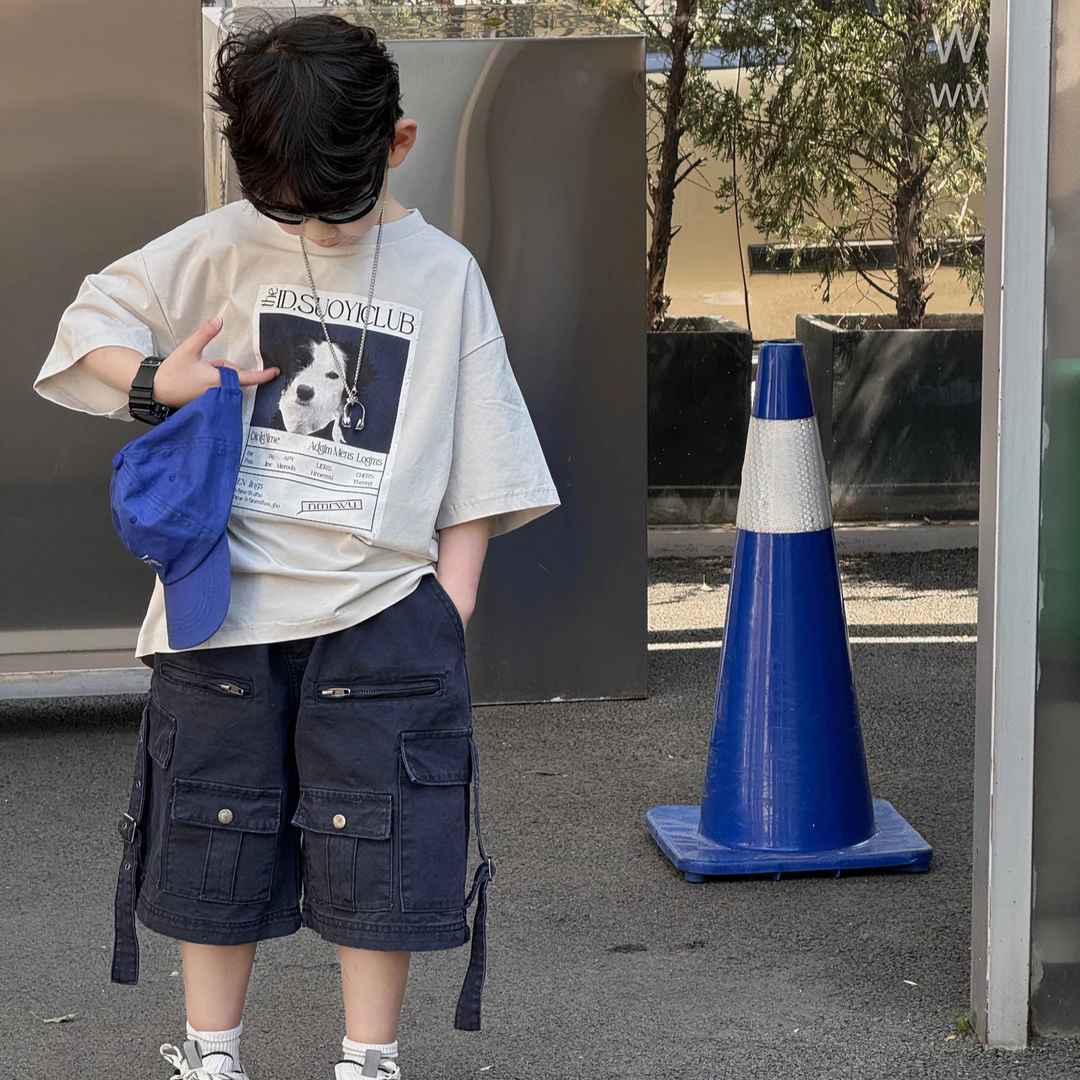 A.MU2025【小狗】夏季韩版男童百搭字母小狗印花透气T恤儿童短袖