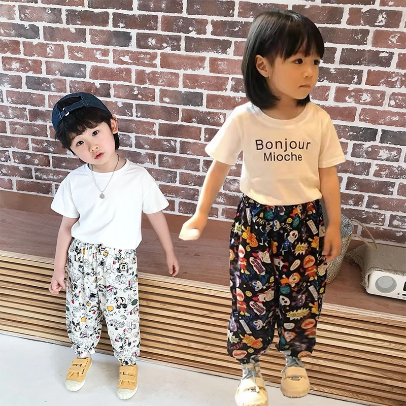 新款夏季儿童防蚊裤小童超萌卡通绵绸束脚裤女宝宝冰丝速干外出裤