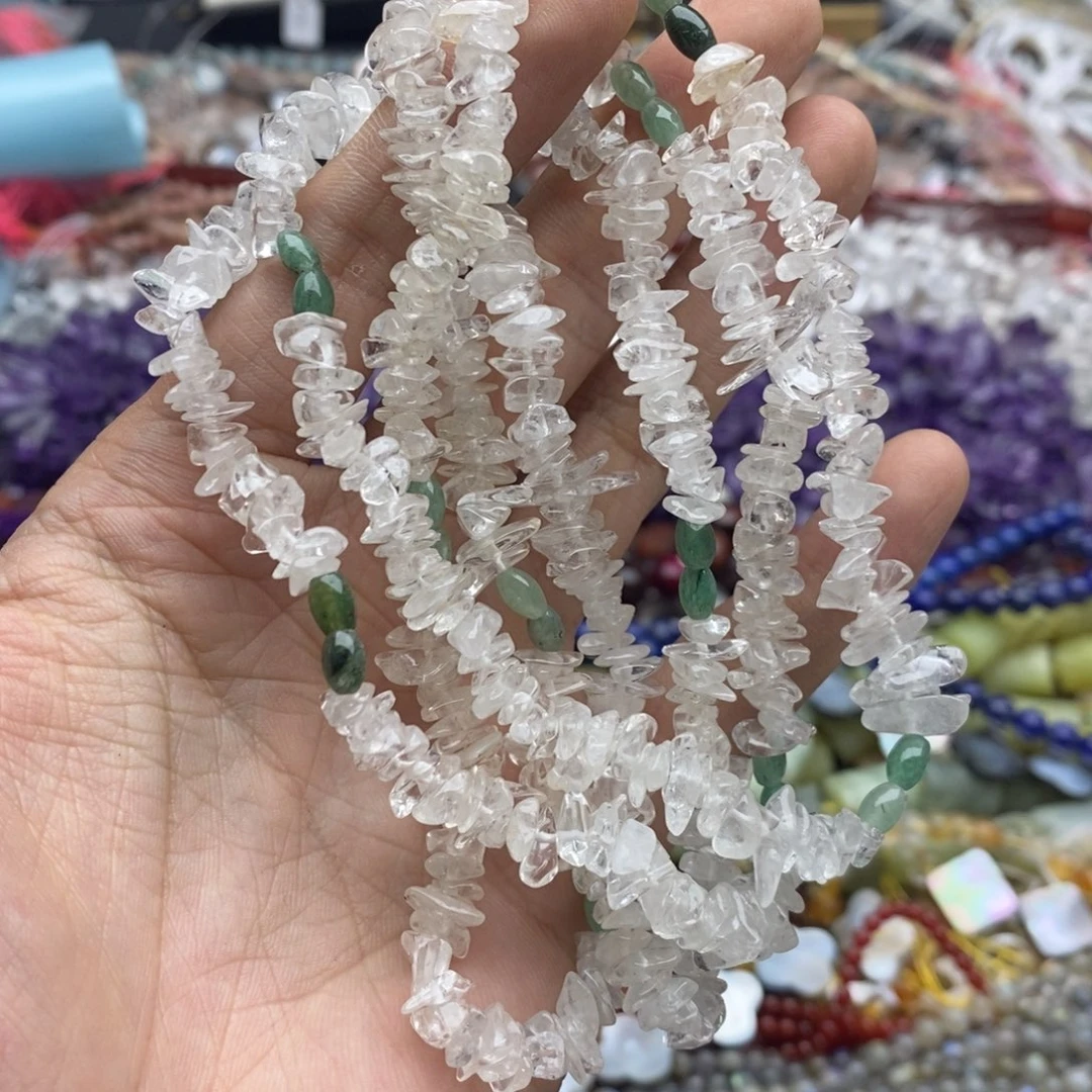 玛瑙/玉髓未镶嵌珠宝半成品一条天然80公分+白水晶碎石8mm