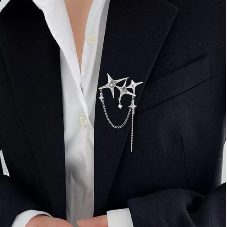 四芒星胸针韩版流苏链条小众设计胸花时尚别针星星百搭服装配饰
