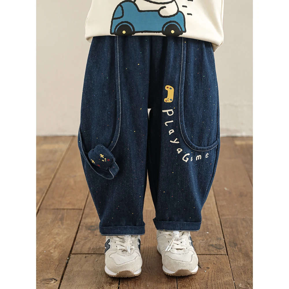 幼悠男童秋装游戏手柄牛仔裤洋气儿童宽松休闲裤宝宝裤子N5798-1