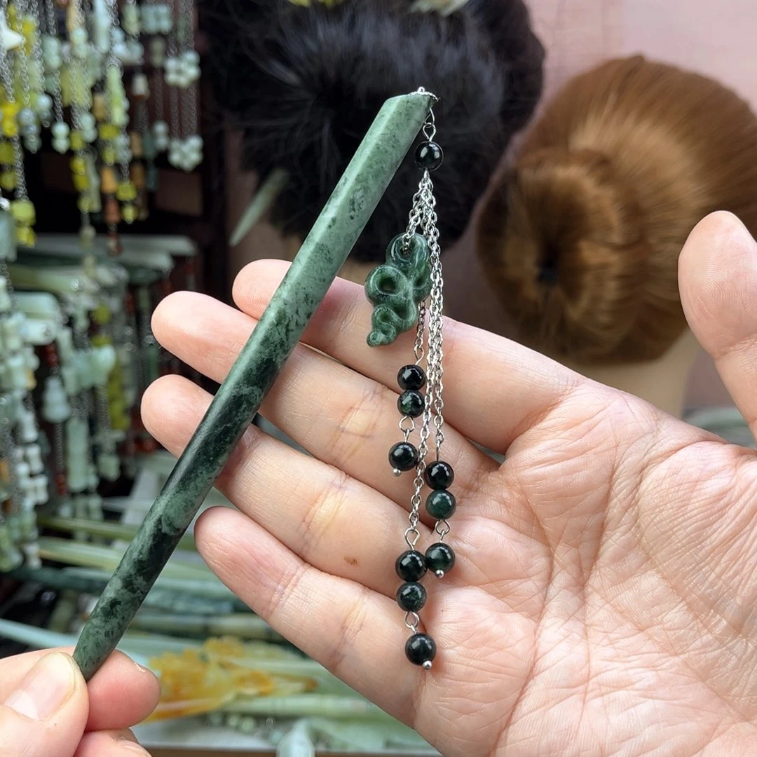 蛇纹石玉发饰未镶嵌文*长度14.5厘米左右