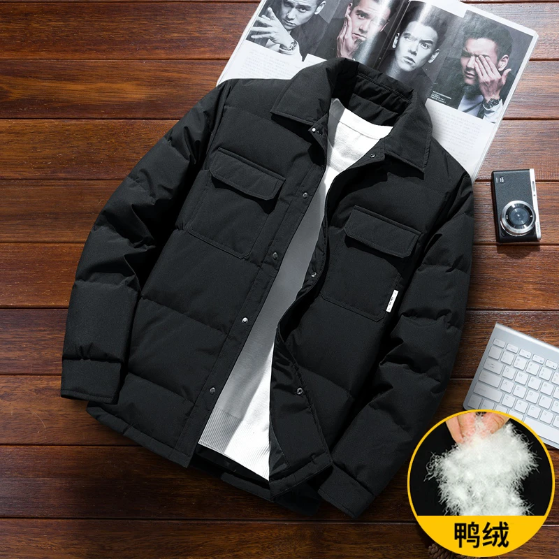 稻草人衬衫羽绒服男秋冬季2025新款轻薄潮牌翻领冬装加厚鸭绒外套