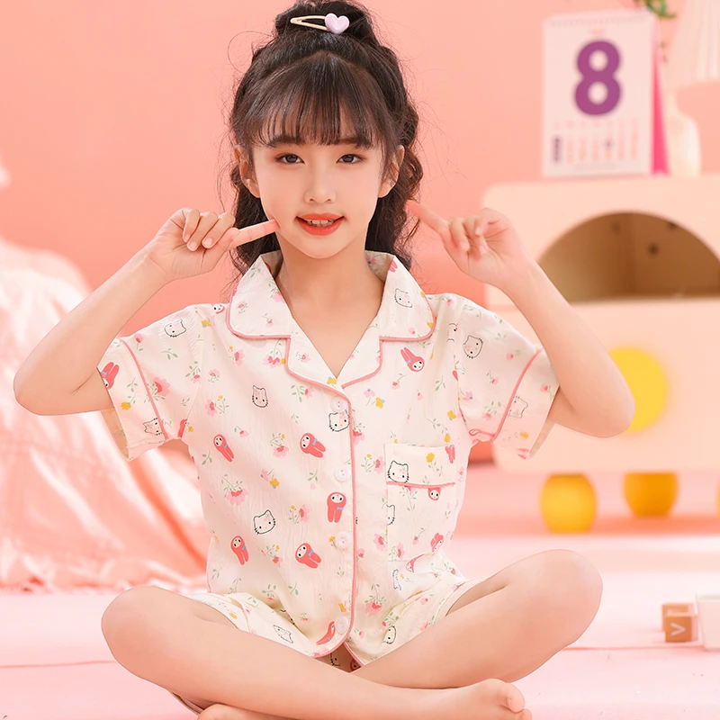 云朵棉儿童睡衣女童小女孩薄款空调服夏季短袖洋气大童套装家居服