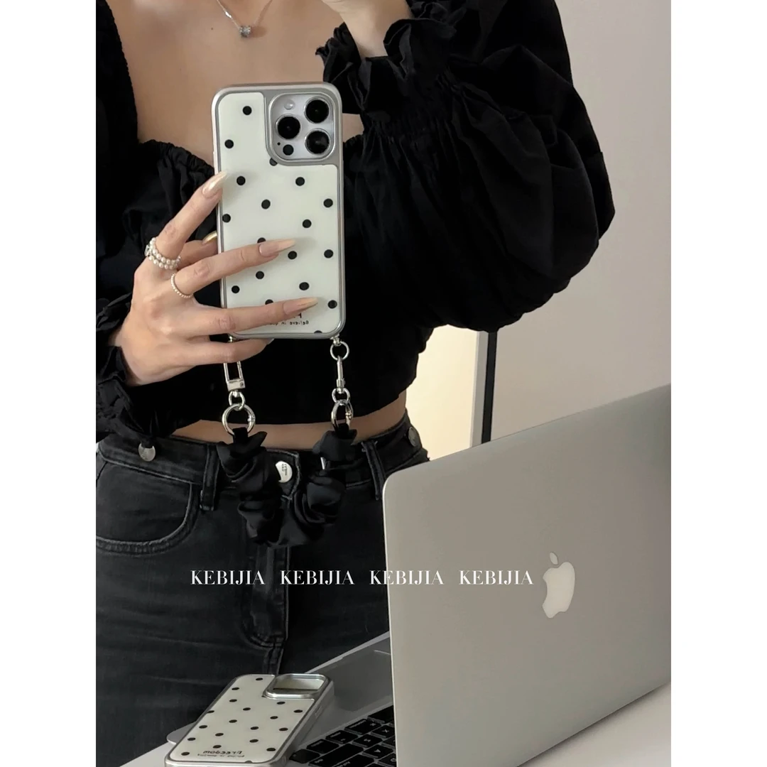 ins韩风腕带手提波点防摔适用于苹果17promax16/15/14手机壳