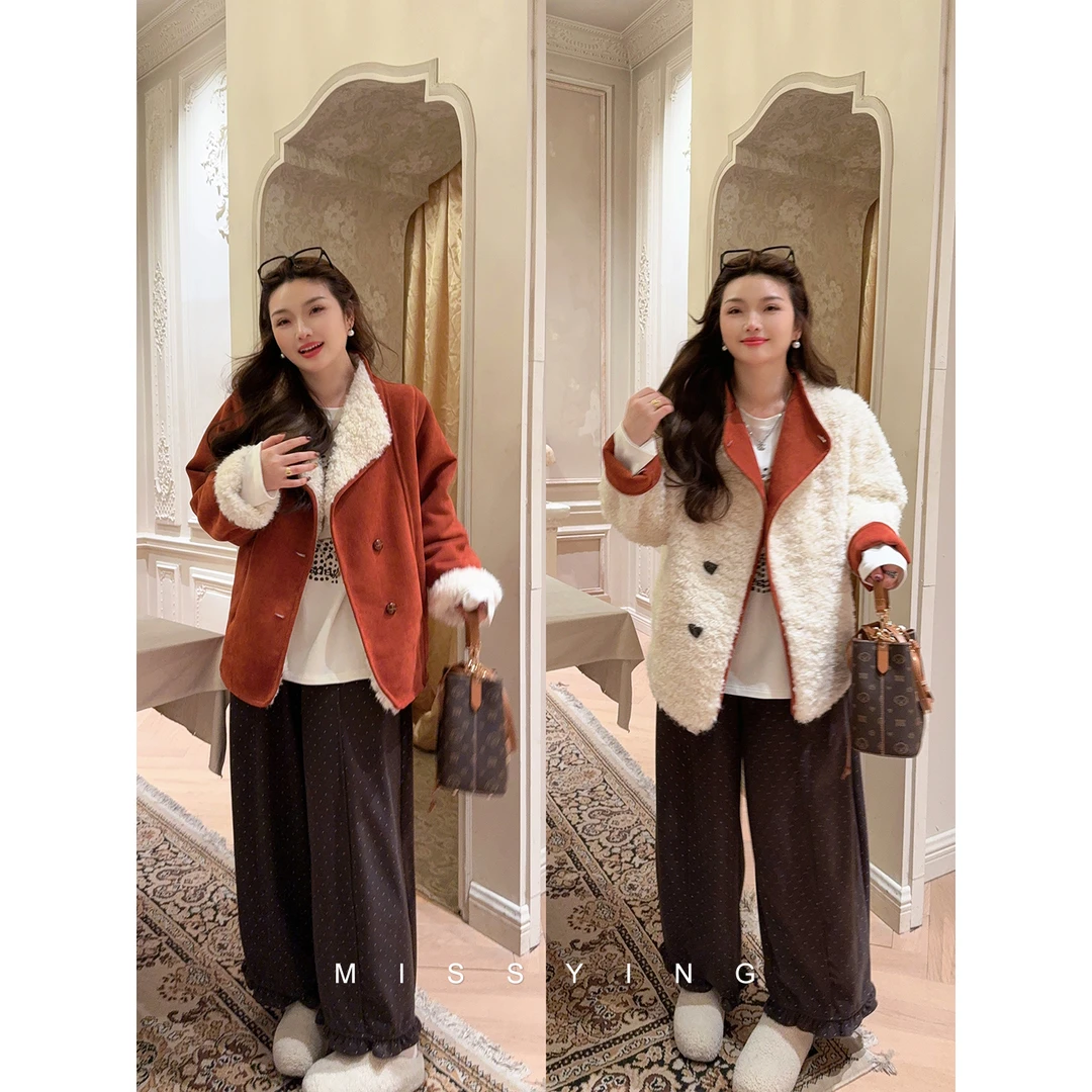 应小姐【热恋冰岛】微胖大码女装冬季宽松显瘦时尚气质两面穿短外套