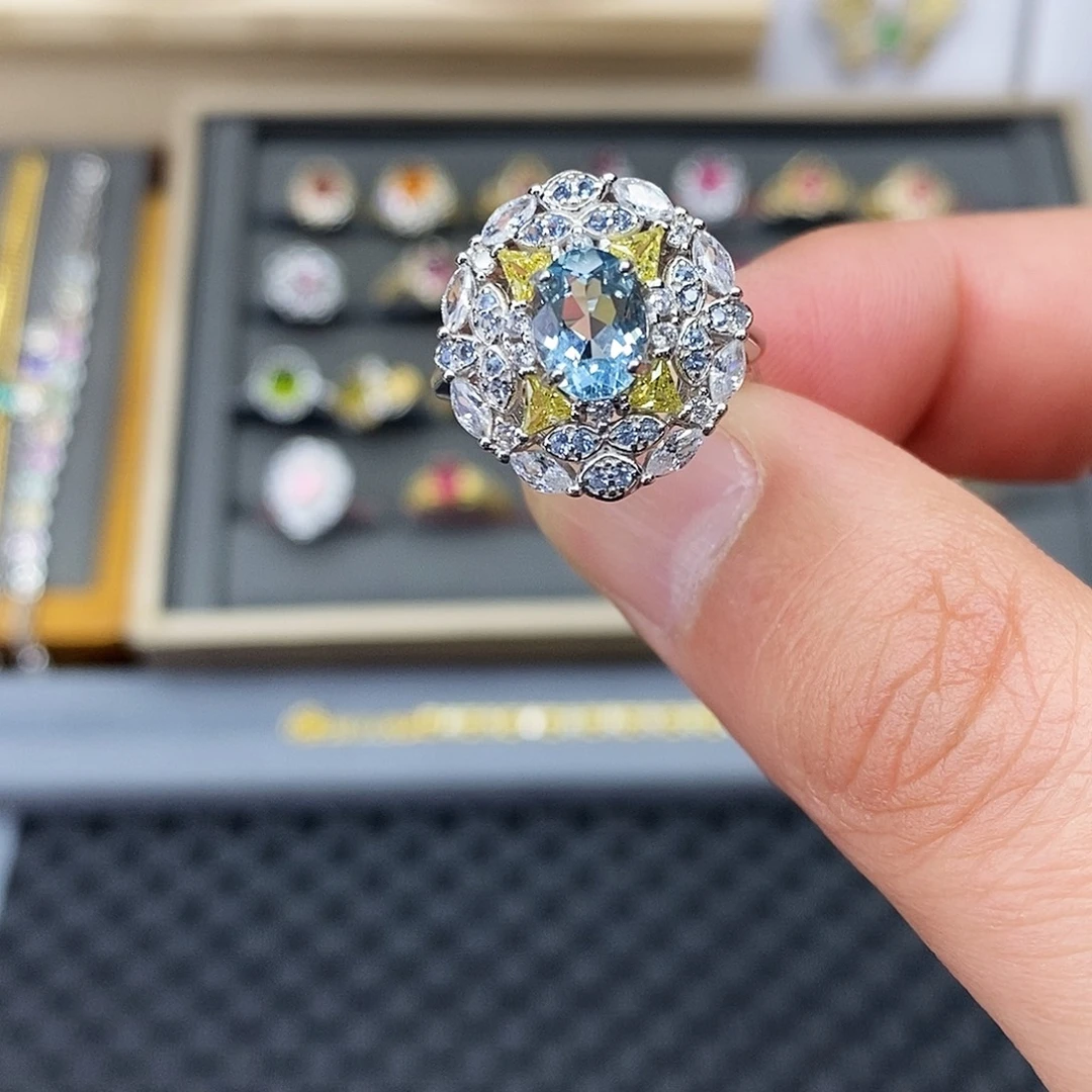 海蓝宝石银S925镶嵌戒圈