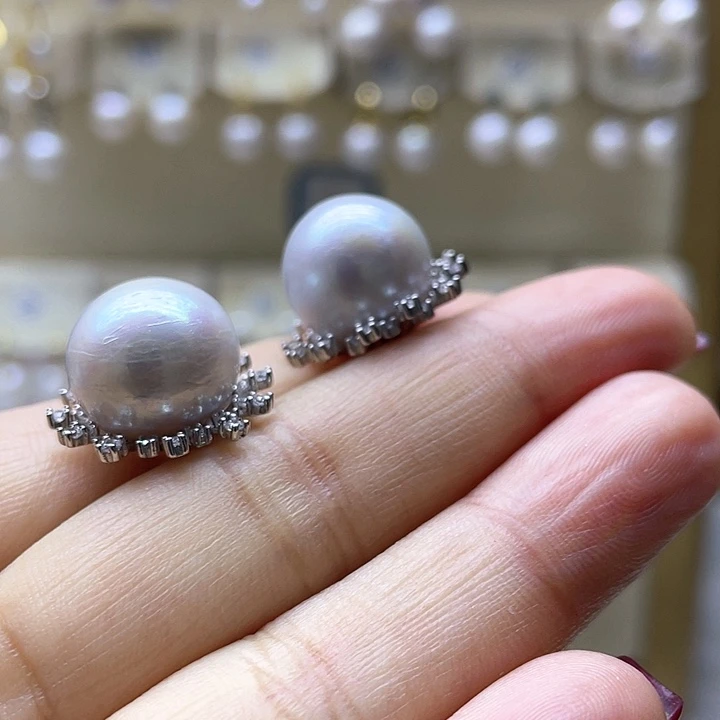 淡水珍珠耳饰银S925镶嵌