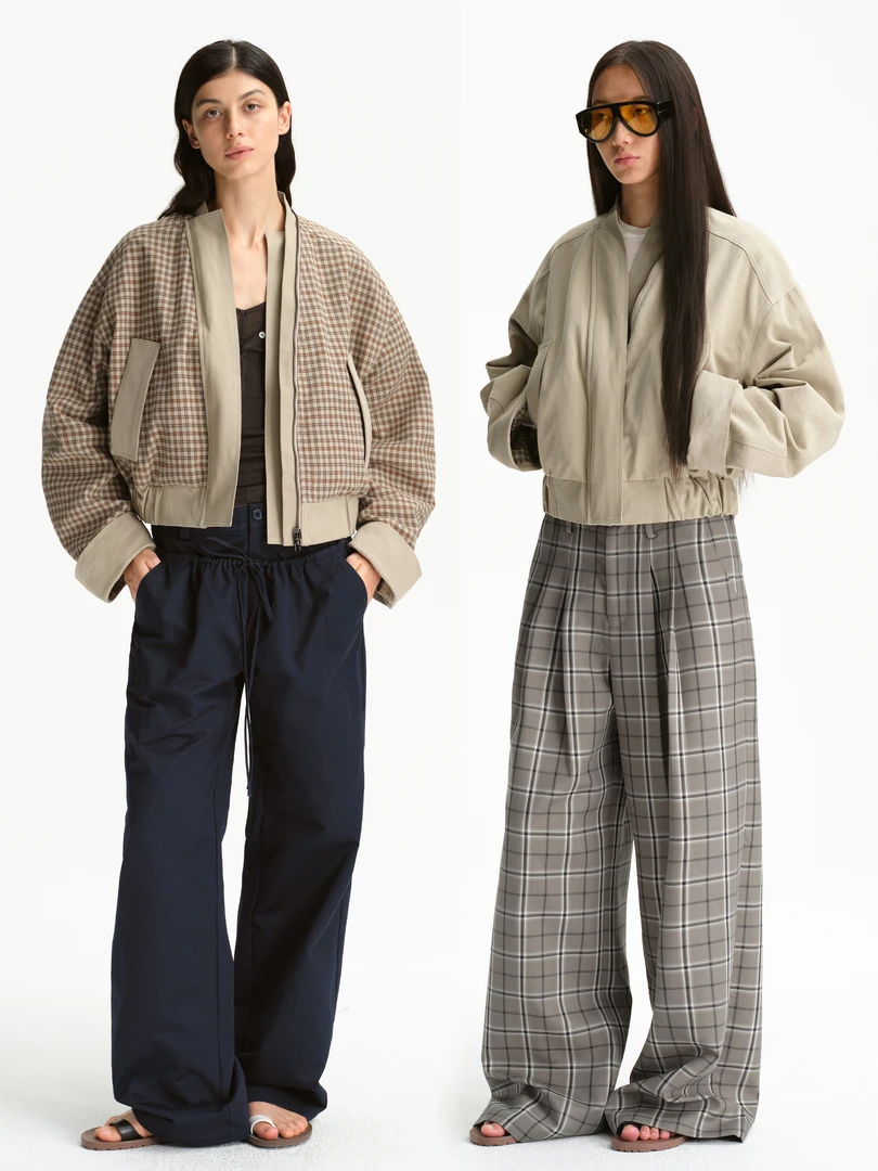 SMIIILE正反两穿格子拼色廓形宽松拉链短款外套