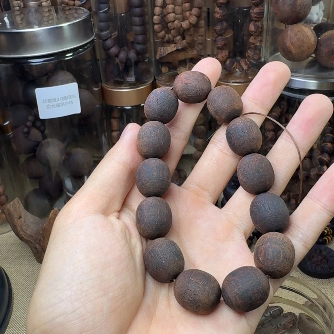 降真香手串/手链1.8绿油金丝蜜结