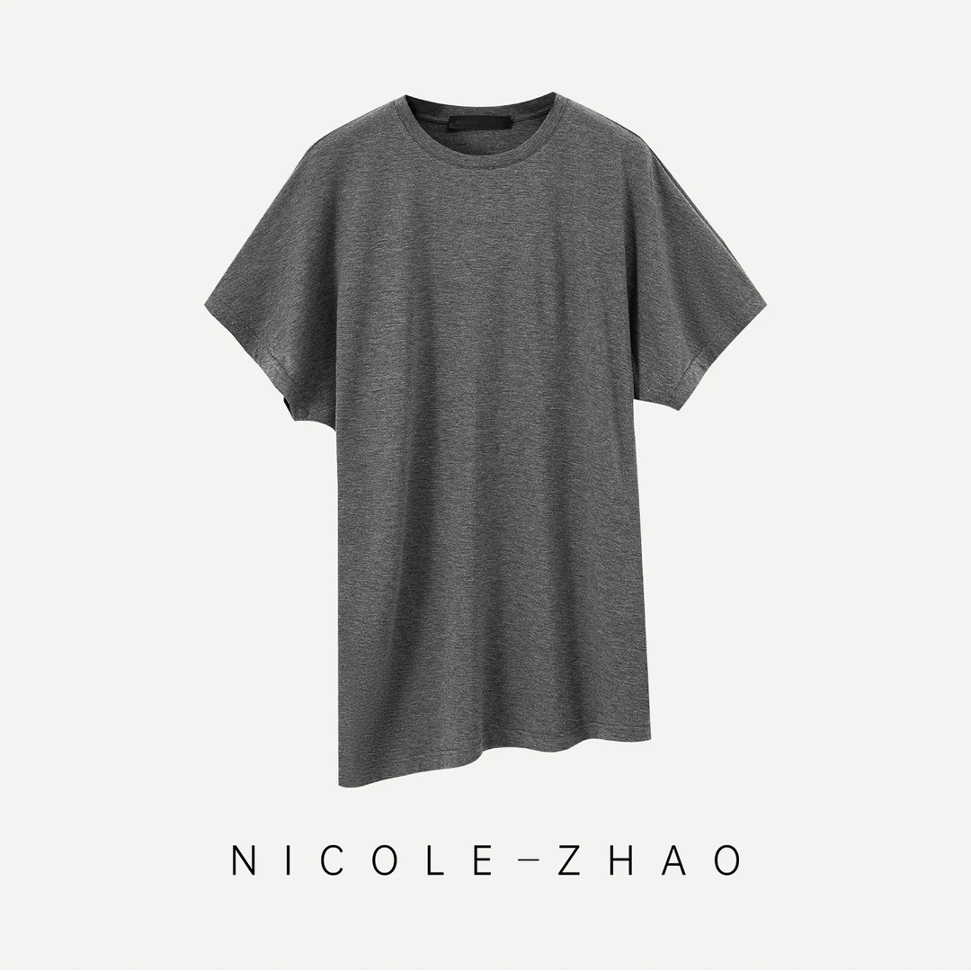 5NDT034【贵姐NICOLE】进口面料高端春夏季休闲斜边短袖T恤