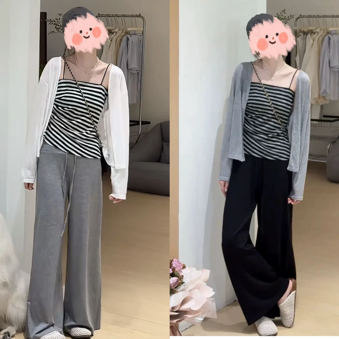 韩系设计感吊带+开衫长袖两件套女2025夏季新宽松小个子披肩上衣