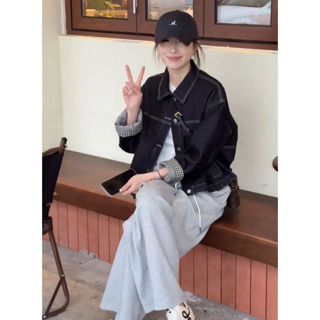 新款小个子设计感爆款正品拼接爆款牛仔短款外套女装春秋流行