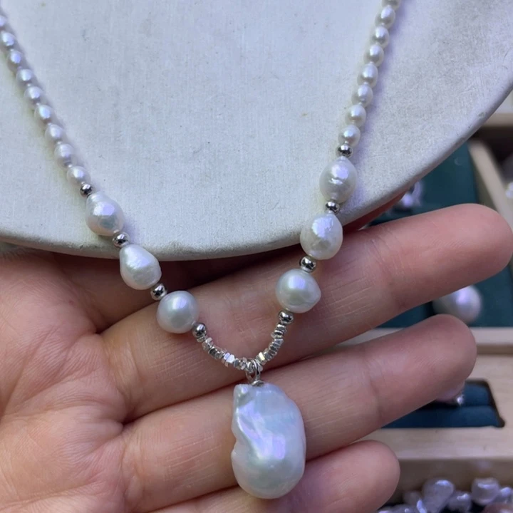 淡水珍珠项链银S925镶嵌