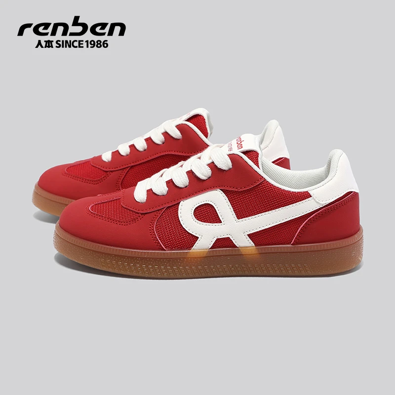 人本官方旗舰店德训鞋透气红色女鞋ins潮鞋耐磨日常通勤ootd穿搭