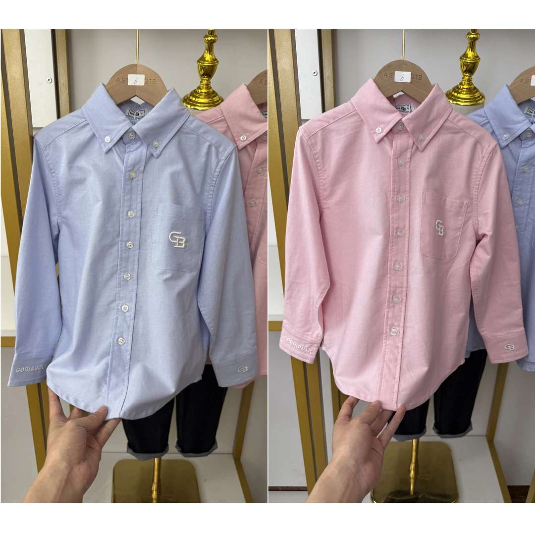 欧单现货/2025新品童装衬衫男童女童纯色长袖衬衣春秋款 GB-004