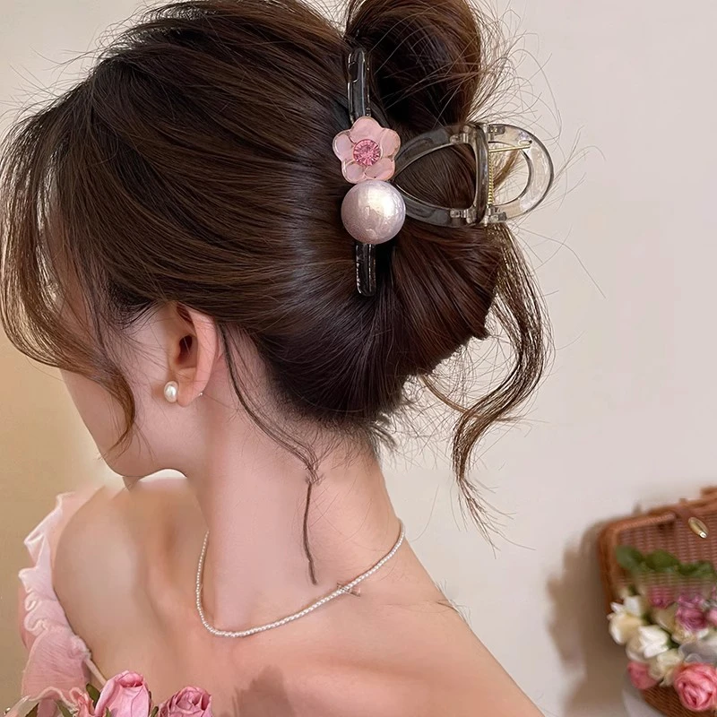 亚克力花朵珠珠抓夹女2025新款高级感发夹春夏盘发后脑勺鲨鱼夹子