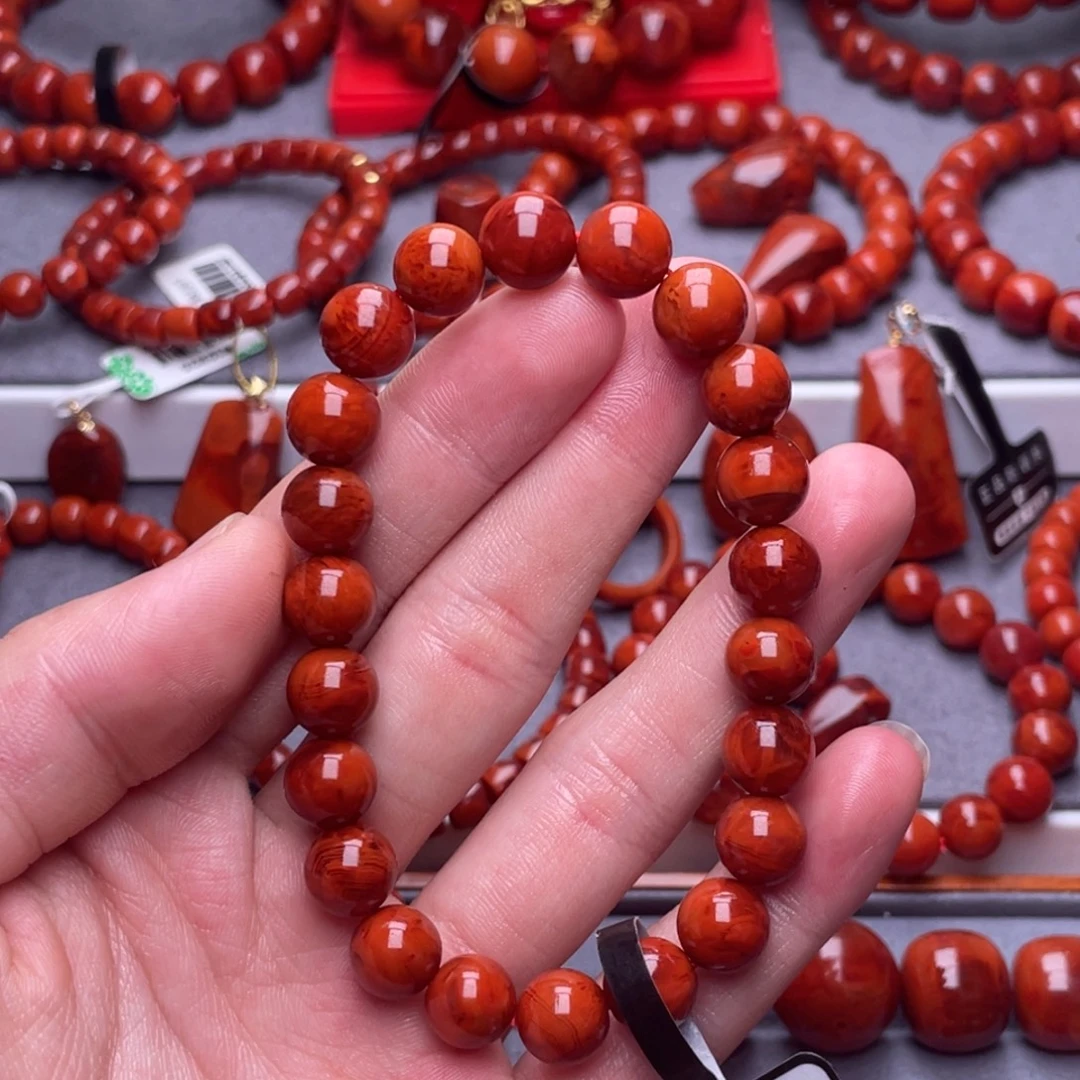 南红玛瑙未镶嵌其他9.8mm瓦西柿子红火焰纹手串