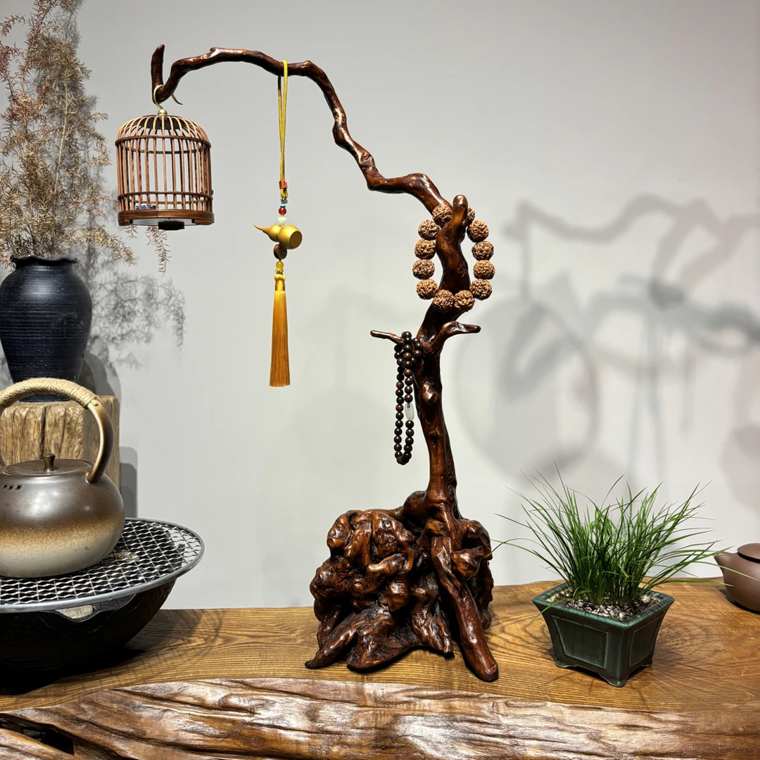 根雕根艺自然随形杜鹃材质桌面挂架高60宽35