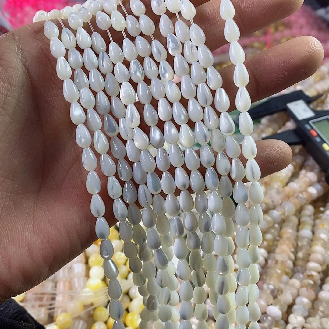玛瑙/玉髓珠宝半成品合金一条天然5×8mm白蝶贝水滴