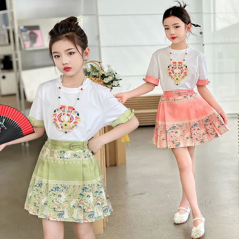 女童夏季唐装儿童2025新款中大童新中式国风套装小女孩渐欧若风