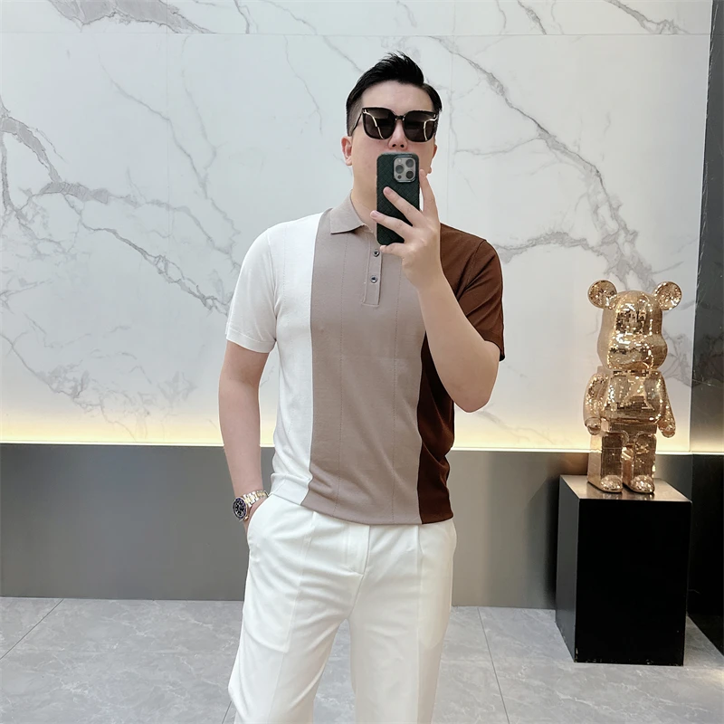 艾塞西隆比男士polo衫夏季新款时尚修身个性拼色百搭冰丝短袖T恤