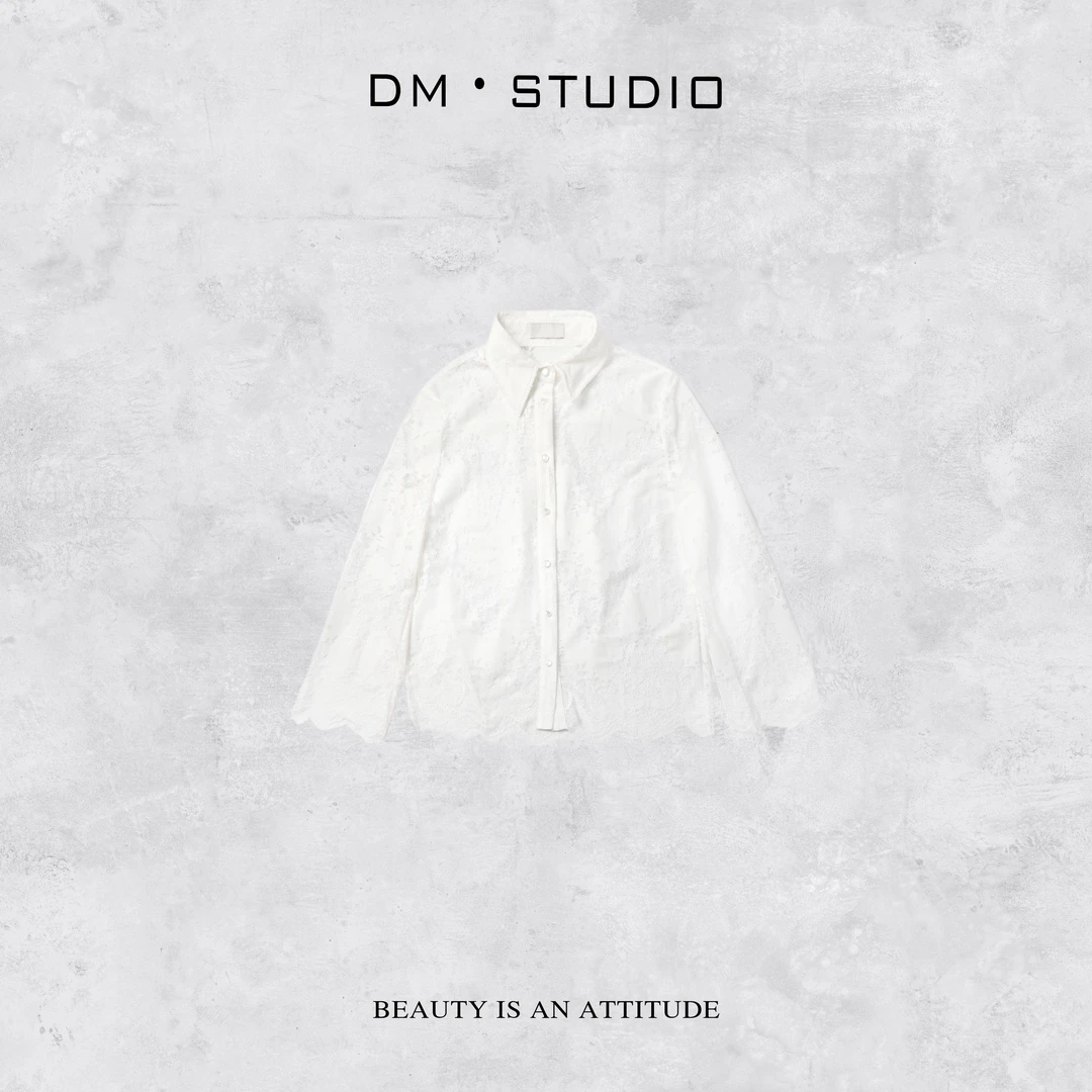 DEDM－DM•STUDIO/减龄精致感百搭气质绣花蕾丝排扣衬衫上衣（1366）