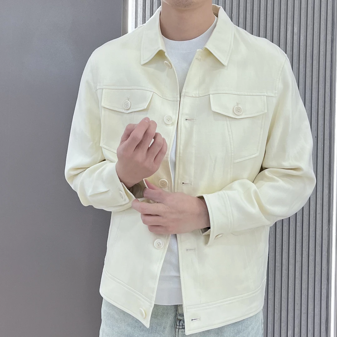 男士夹克品质男装25轻奢亚麻翻领休闲时尚休闲行政外套DX7170