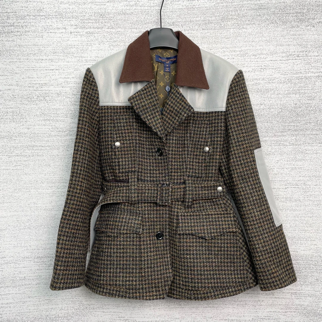 未使用 LouisVuitton/路易威登 W118385/千鸟格翻领外套/36码