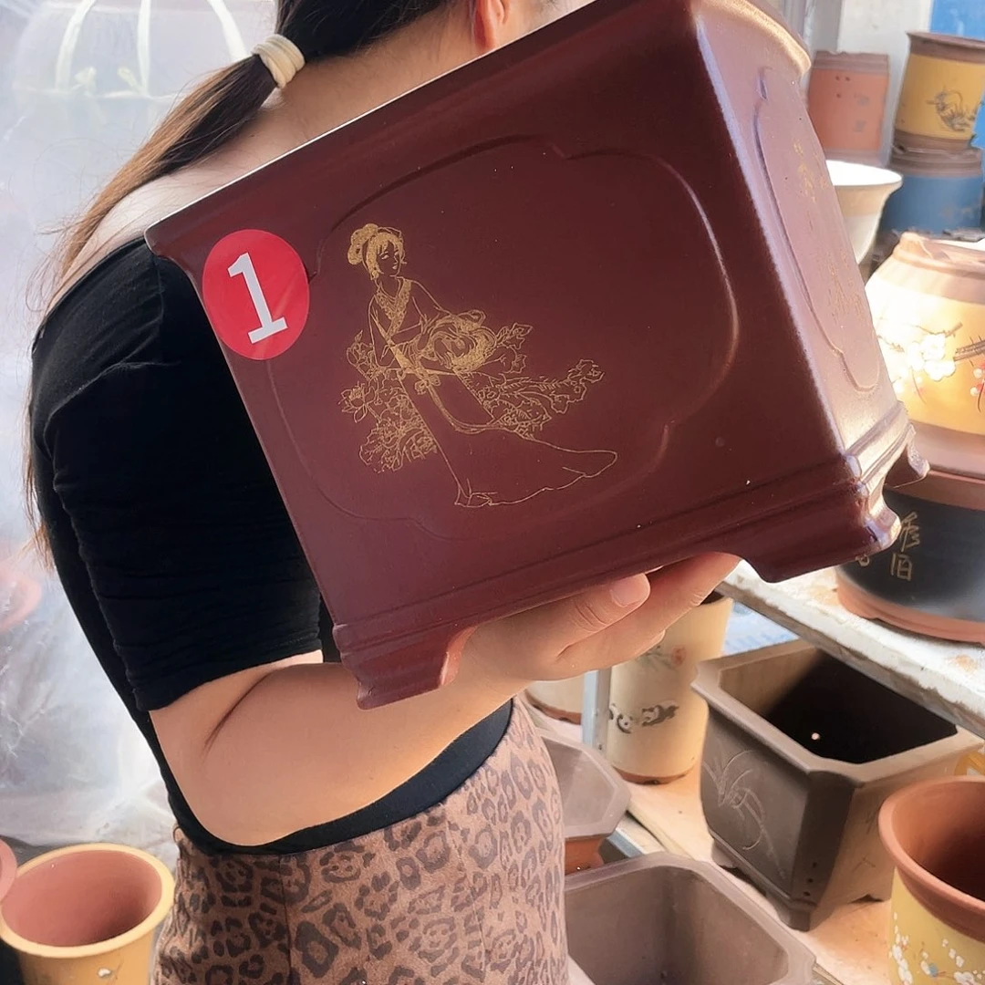25红美女四方花盆紫砂花盆