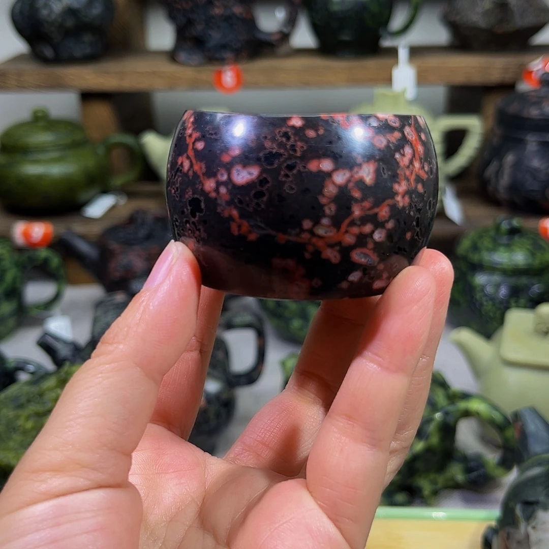 石材梅花玉安山玉圆鼓杯微暇