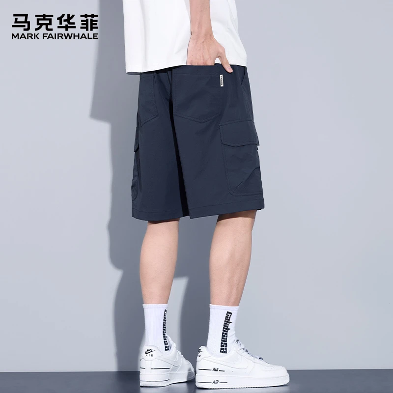 马克华菲冰丝凉感工装短裤男士夏季薄款宽松潮牌速干运动五分裤子